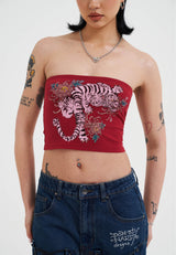Womens Snow Tiger Diamante Bandeau Top - Red