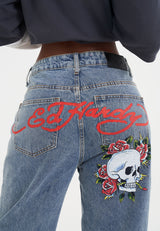 Womens Blooming Death Relaxed Denim Trousers Jeans - Blue