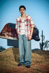 Mens Embroidered Angel Xxtra Fit Jeans - Distressed Blue Wash