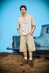 Mens Desert Snake Relaxed Denim Jort - Blue Sand Wash