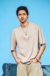 Mens Skull Rose Graphic Relaxed T-Shirt - Grey