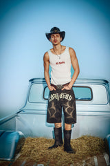 Mens Gothic Ed Hardy Cobweb Denim Jorts - Vintage Charcoal