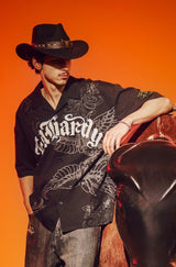 Mens Ed Hardy Gothic Relaxed Camp Shirt - Black