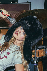 Unisex Floral Trapper Hat - Black