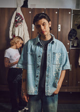 Mens Tonal Dragon Utility Denim Shirt - Bleach