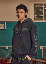 Mens Relaxed Art For Life Tattoo Zip Thru Hoodie - Black