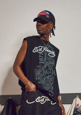 Mens Flying Dragon Graphic Sleeveless T-Shirt - Black