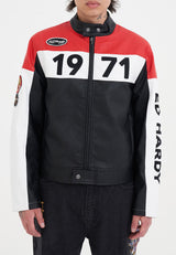 Unisex ED-1971 Moto Biker Jacket- Black/Red/White