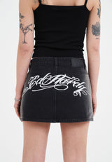 Womens Swallow Side Washed Denim Skirt - Black