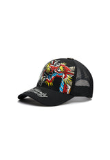 Unisex 1971 Dragon And Roses Graphic 5 Panel Trucker Cap - Black