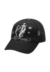 Unisex Dagger Scorpion 5 Panel Trucker Cap - Black