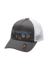 Unisex Floral Swallow 5 Panel Trucker Cap - Charcoal