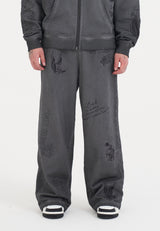 Mens Multiple Graphic Distress Joggers Pants - Grey