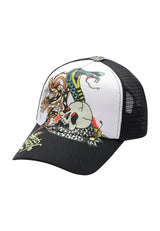 Unisex Snake And Skull 5 Panel Trucker Cap - White