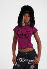 Womens Cross Your Heart Seam Detail T-Shirt Top - Purple