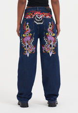 Womens Dragon And Sword Relaxed Jeans - Indigo