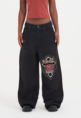 Womens In Memory Applique Xxtra Jeans - Black