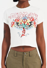 Womens Lifes A Gamble Diamante Baby Tshirt Top - White