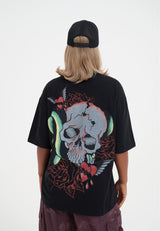 Womens Snake Skull Backprint T-Shirt - Black