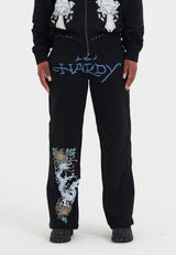 Womens Studded Floral Dragon Tracksuit Pants - Black