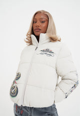 Womens Tattoo Puffer Coat - Sand