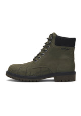 Mens Worker Boot - Embroidered Flame - Khaki