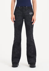 Womens Ice Geisha Flared Denim Trousers Jeans - Black/Grey