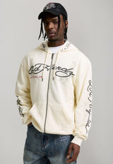 Mens Relaxed Art For Life Tattoo Zip Thru Hoodie - Ecru