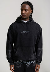 Mens Flaming Tiger Relaxed Hoodie - Black
