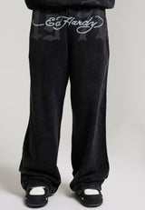 Mens Flaming 1971 Relaxed Washed Straight Leg Joggers - Black