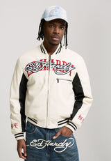 Mens 1971 Panther Pu Varsity Bomber - Ecru / Black