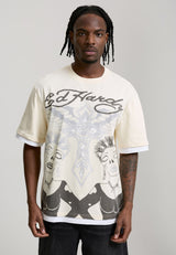 Mens Ed Hardy Punk Graphic Double Layer Relaxed T-Shirt - Ecru