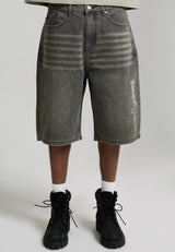 Mens Desert Snake Relaxed Denim Jort - Black Sandy Wash