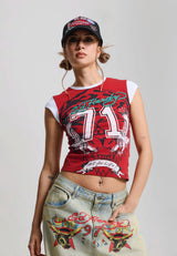 Womens Roaring Tiger Ringer Tee - Red / White