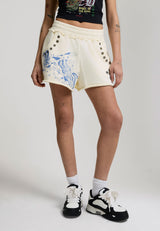 Womens Fighting Eagle Eyelet Regular Sweat Shorts - Ecru