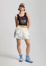 Womens Fighting Eagle Eyelet Regular Sweat Shorts - Ecru