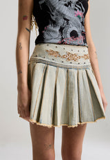 Womens Contrast Stitch Pleated Rose Regular Skirt - Bleach Denim