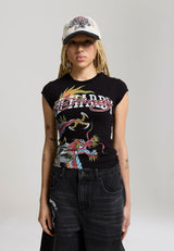 Womens Varsity Dragon Cap Sleeve Tee - Black