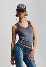 Womens Floral Tattoo Washed Vest - Blue / Black