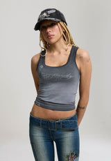 Womens Floral Tattoo Washed Vest - Blue / Black