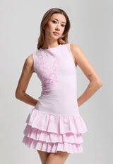 Womens Climbing Rose Ruffle Mini Dress - Pink
