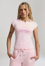 Womens Rainbow And Sunshine Diamante Cap Sleeve Tee - Pink