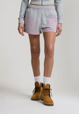 Womens Applique Tattoo Sweat Fitted Shorts - Grey Marl