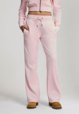 Womens Love And Thorns Diamante Velour Flared Joggers - Pink