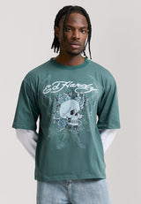 Mens 1971 Skull Double Layer Relaxed T-Shirt - Green