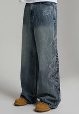 Mens Flaming Dragon Xxtra Jeans - Blue