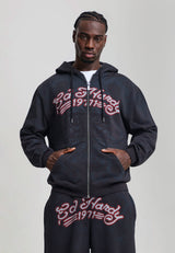 Mens Shadow Eagle Graphic Relaxed Zip Thru Hoodie - Black