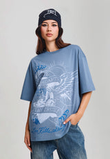Womens Brave Hearts Stay True Washed Relaxed T-Shirt - Blue