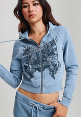 Womens Stay True Fitted Cropped Washed Zip Thru Hoodie - Blue