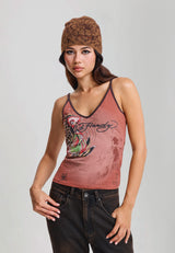 Womens Koi Pond Fitted Vest Top - Tobacco